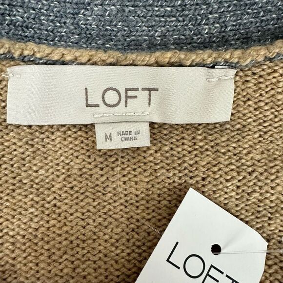 Loft Womens M Longline Belted Cardigan Sweater Neutral Chunky Colorblock Stripe - Picture 5 of 10